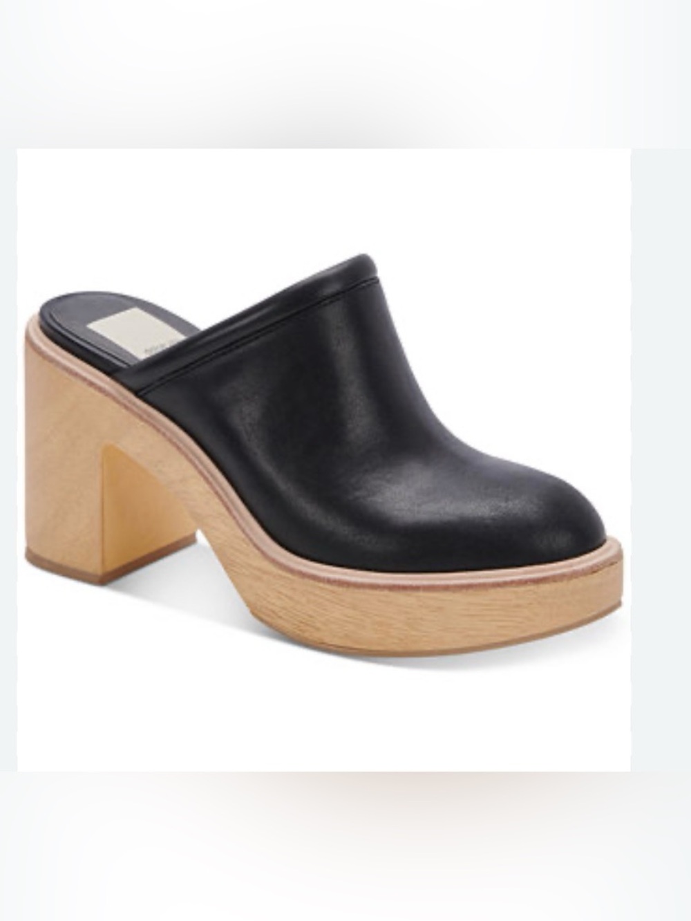 Dolce Vita Camdin Clogs Black Leather Platform Mule Clogs with Wood Heel Size 9